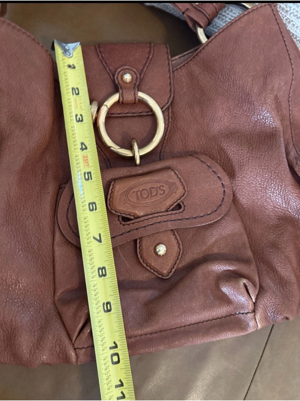 Tod's PEGGY Hobo Brown Grained look Leather Satchel with Gold Hardware - Picture 16 of 17